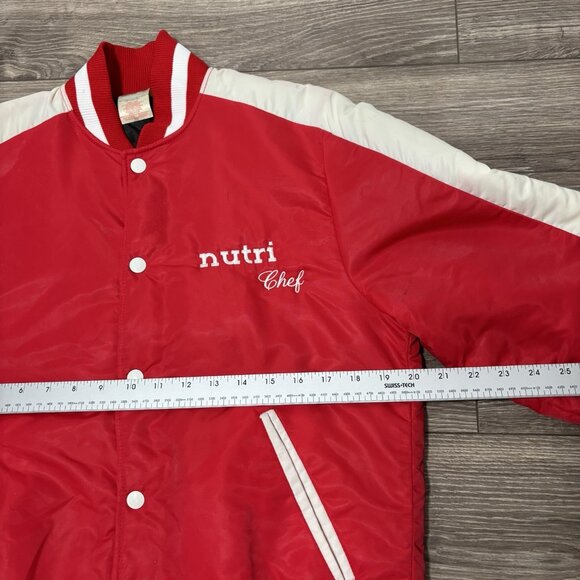VTG CCM Bomber Jacket Mens S Red White Varsity Retro Nutri Chef Baseball 70s 80s - Picture 9 of 16
